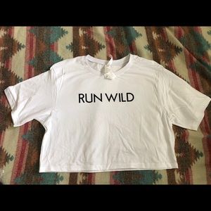 Fabletics “Run Wild” White Large Workout Crop Top